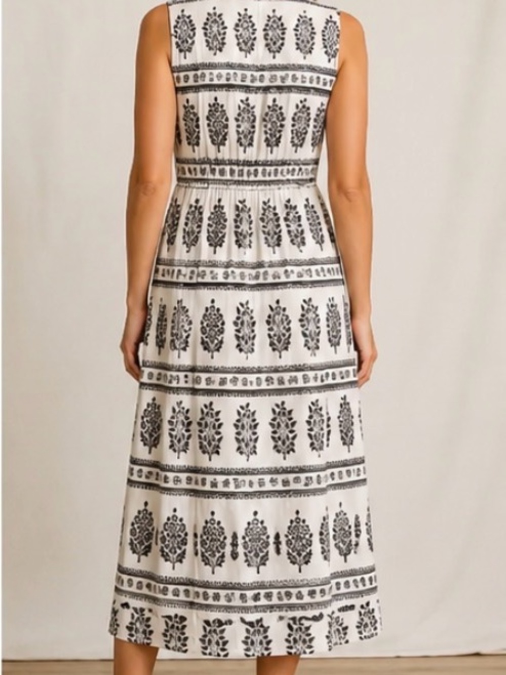 Anthropologie White Midi Dress with a Sophisticated Black Floral Block Print - Picture 2 of 11